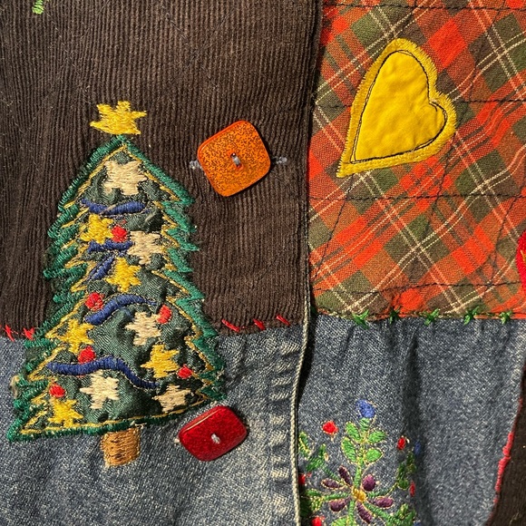 Vintage 90s New Direction Funky Embroidered Christmas Holiday Button Denim Top M - Picture 7 of 12